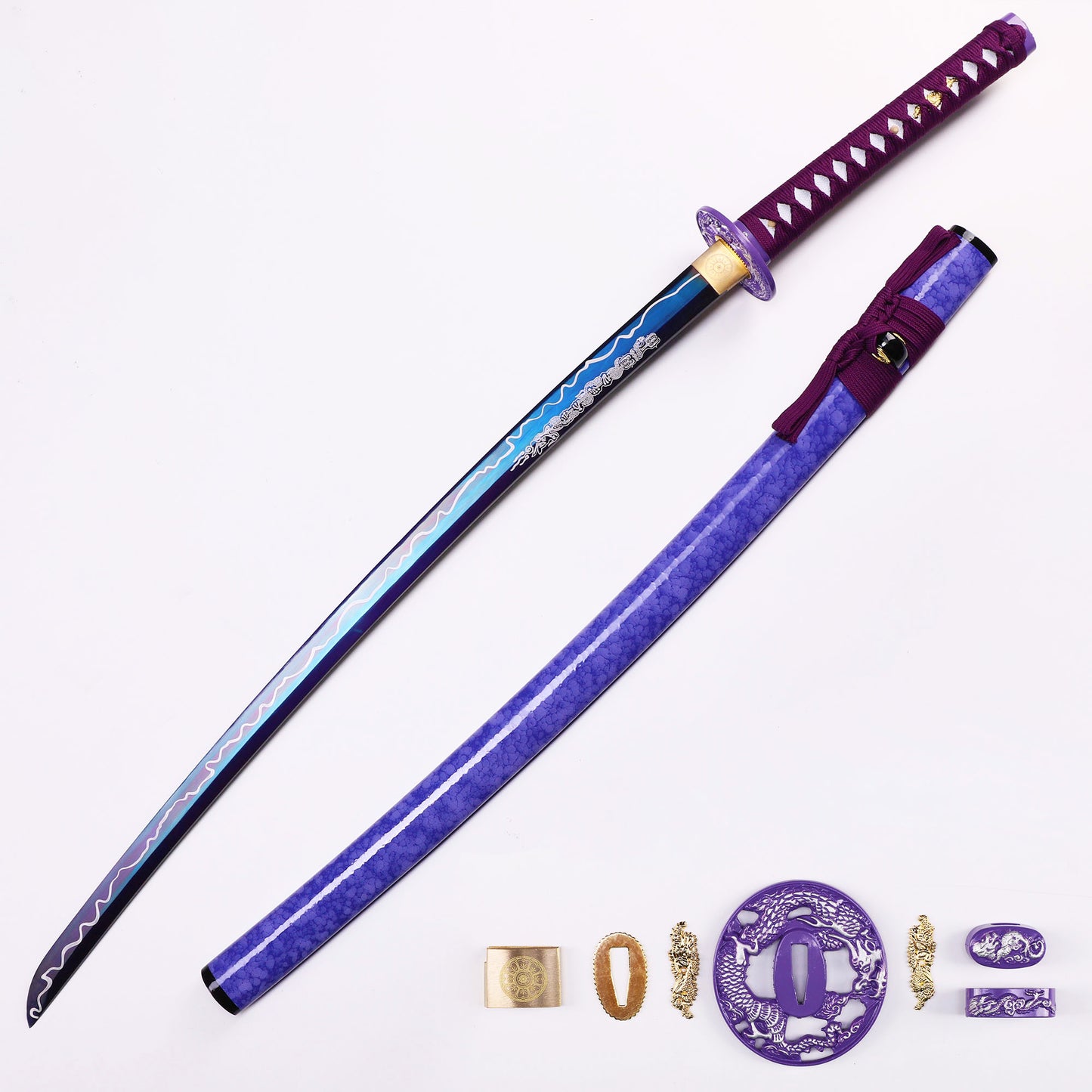 Purple Dragon Japanese samurai sword katana full length view - purple blade design
