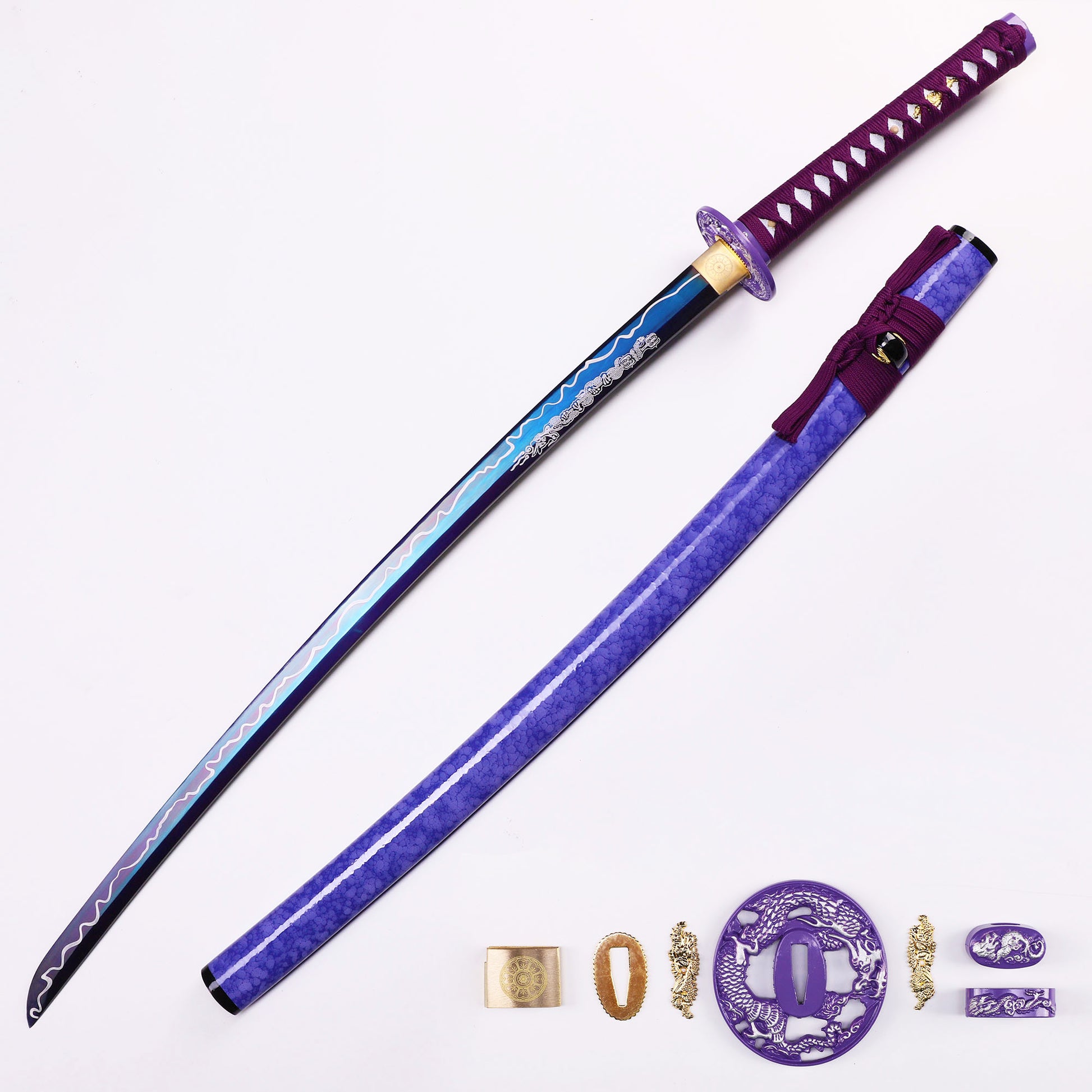 Purple Dragon Japanese samurai sword katana full length view - purple blade design
