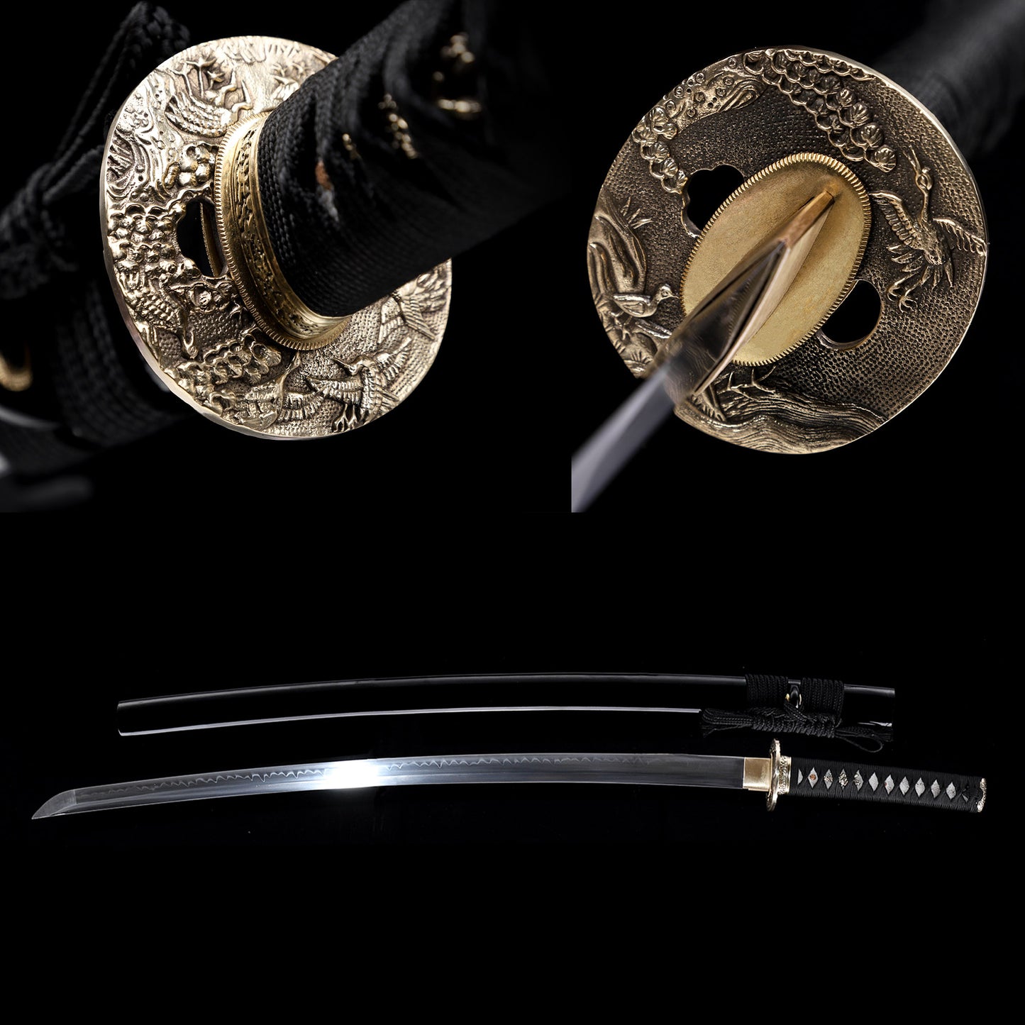 T10 High Carbon Steel Clay Tempered Katana, Gloss Black Lacquer Saya