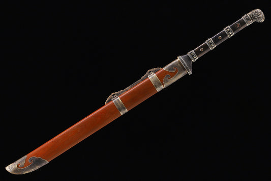 Dragon phoenix sandalwood saya Chinese sword side profile - full tang collectible sword