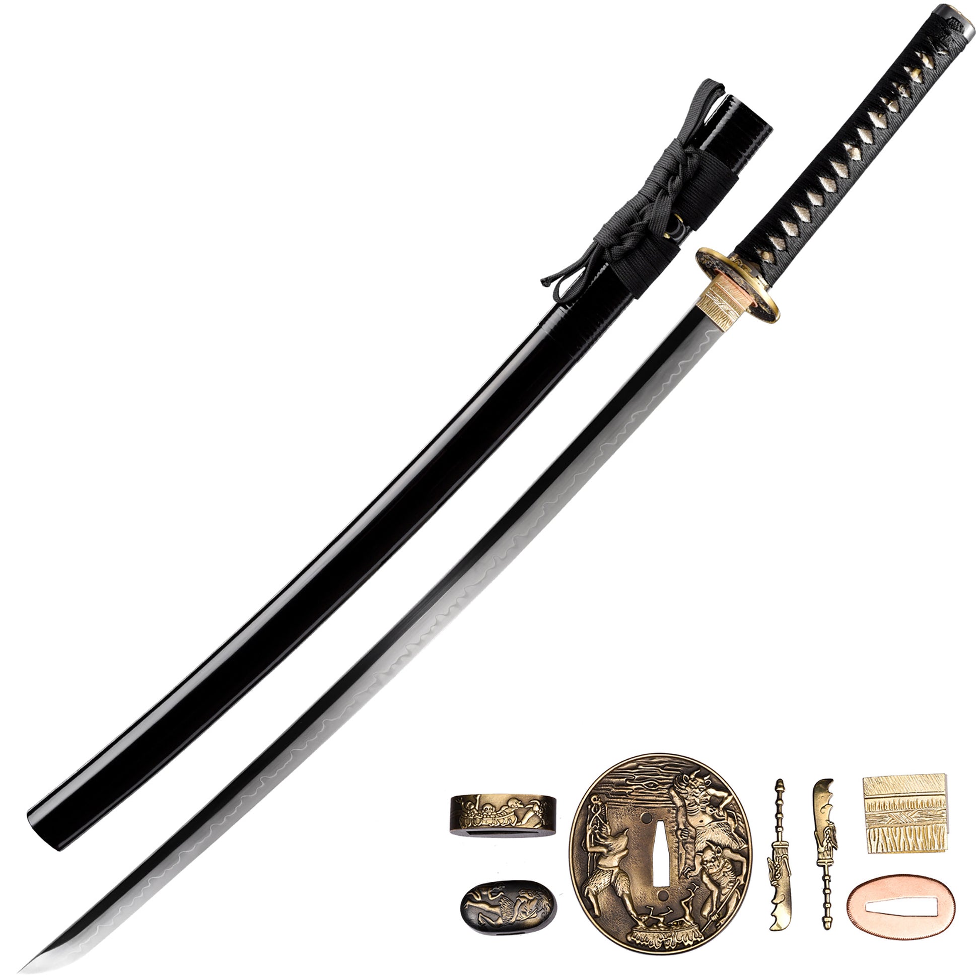 Katana sword 41 inch T10 steel clay tempered full tang - full length view