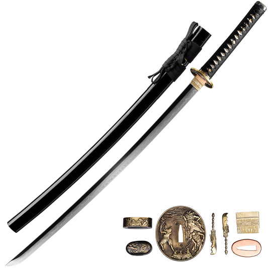 Katana sword 41 inch T10 steel clay tempered full tang - full length view