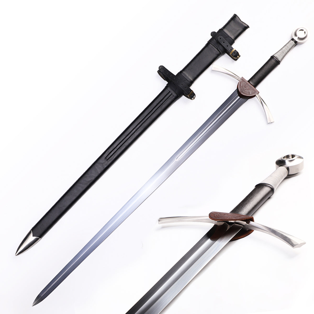 Rhinelander bastard sword with leather scabbard - full medieval replica set view