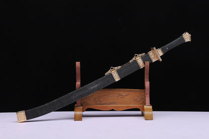 Qing Dynasty Fish Head Dao,  Genuine Ray Skin Saya Gold Plated Copper Fittings  Sword