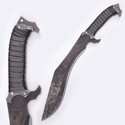 Nepalese curved kukri knife with wooden handle - full view
