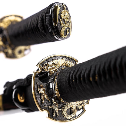 Full tang removable Japanese sword tsuba guard detail - hand guard close-up