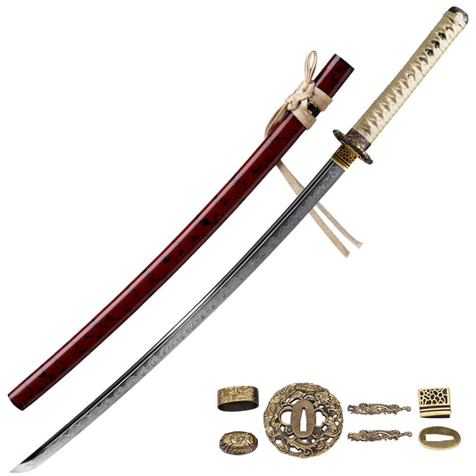 Katana sword 41 inch T10 steel clay tempered full tang - full length view