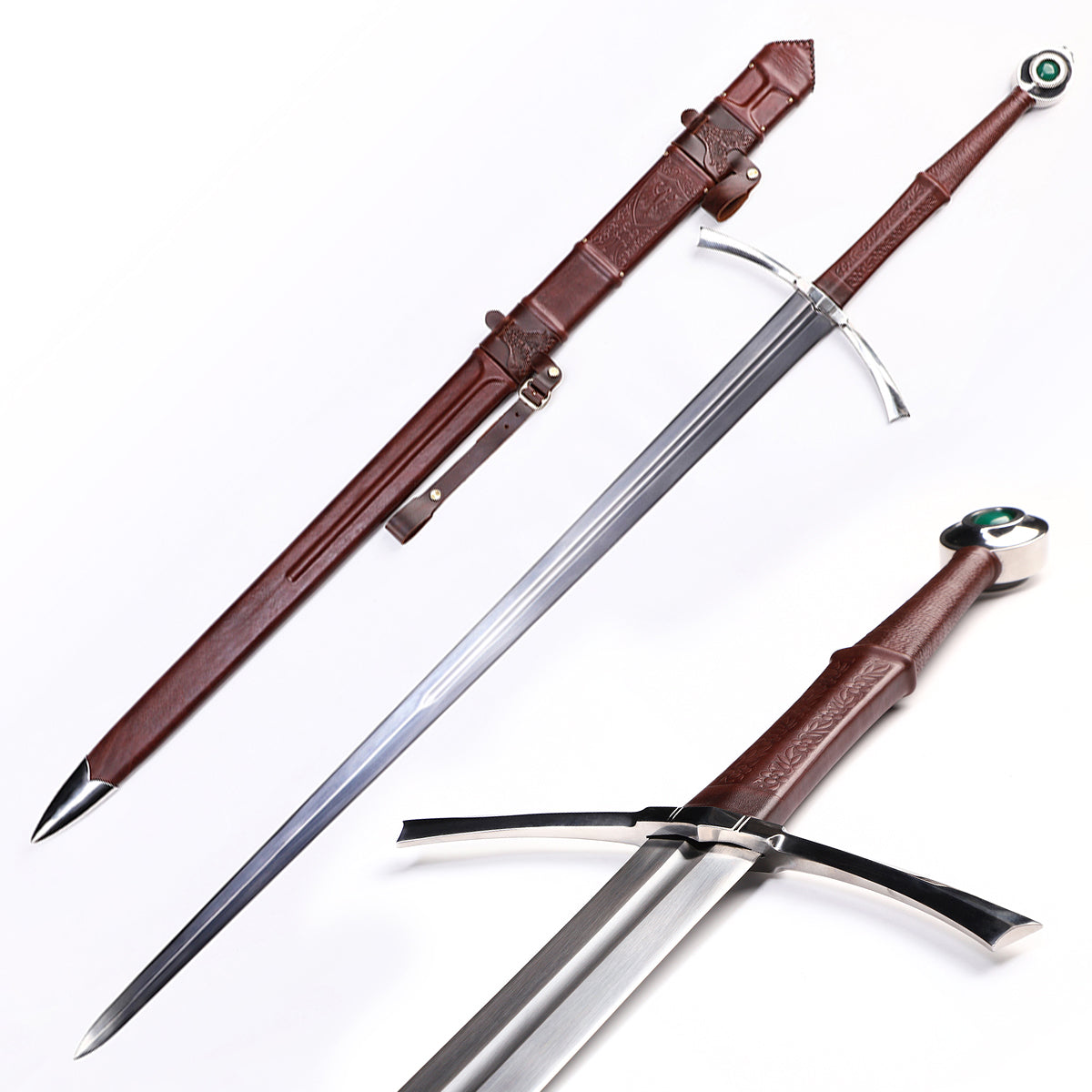 Medieval longsword with leather scabbard - full 52 inch replica set view