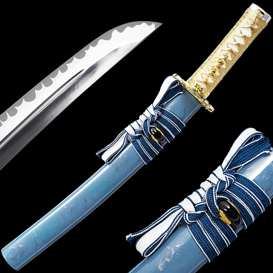 Gold Handle & Blue Marbled Saya Tanto
