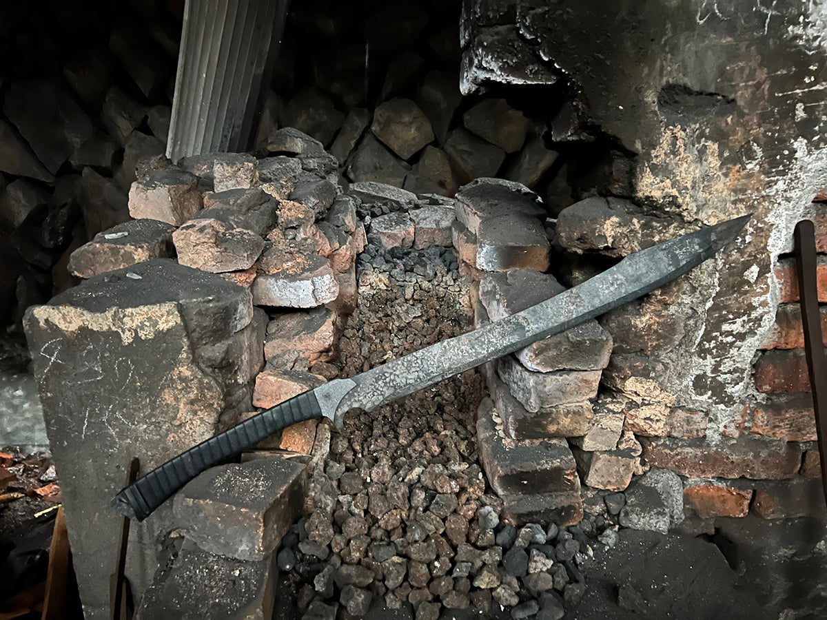 Tactical Shark Sword flat lay - full sword overview with scale reference