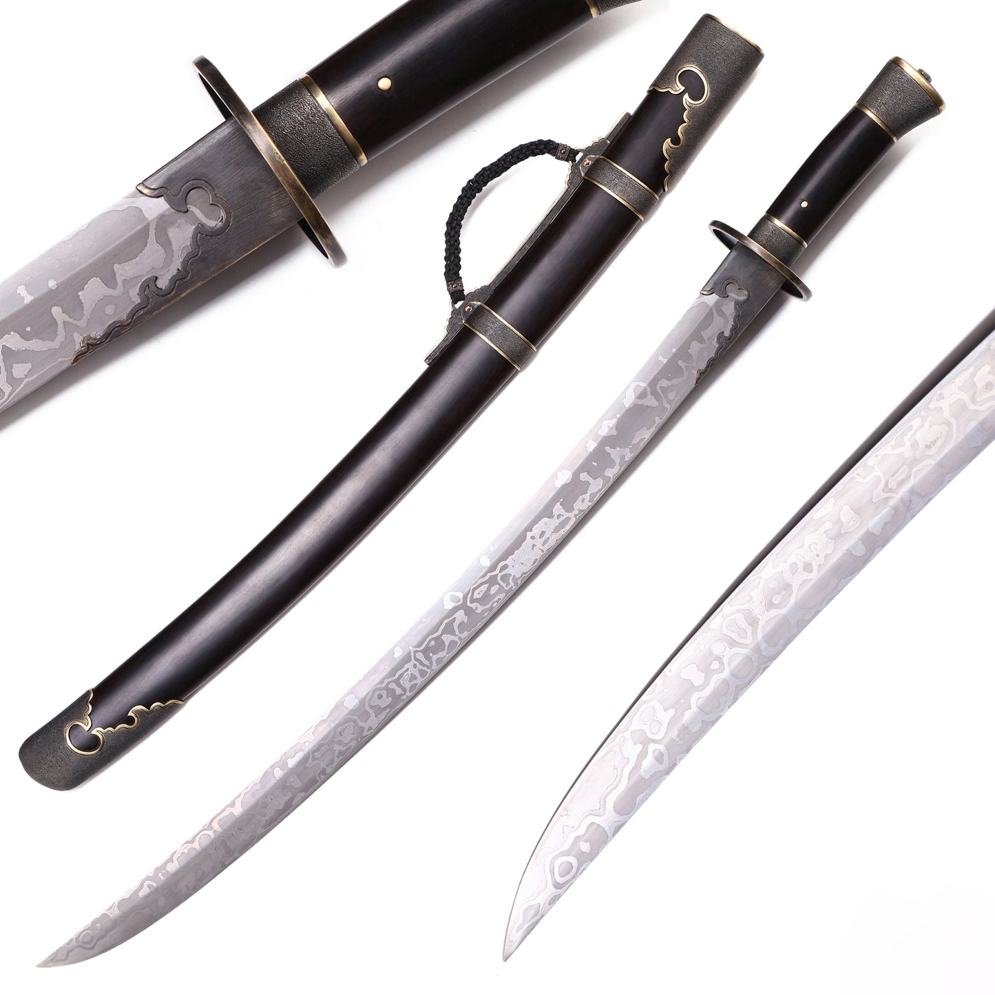 Solid Purple Sandalwood Saya Hand Cloud Carved Brass Fittings Premium Sword