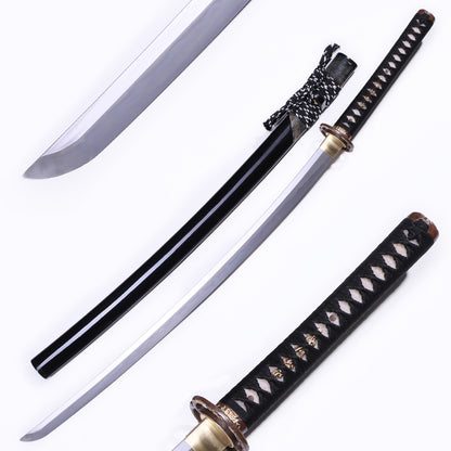 Horn Edged Ray Skin Gloss Lacquer Saya Gold Silver Plated Copper Fittings Full Tang Sword