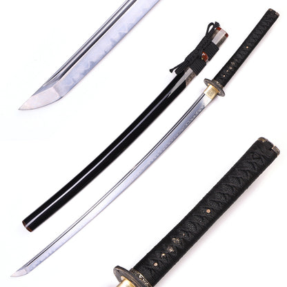 Horn Trimmed Ray Skin Black Lacquer Saya Plain Copper Fittings  Full Tang Training Sword
