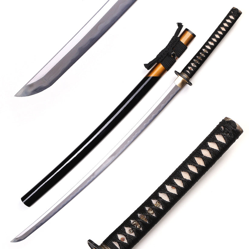 Gloss Black Lacquer Wood Saya Silver Inlaid Iron Full Tang Iaido Sword
