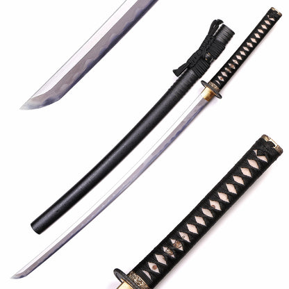 Matte Black Dot Lacquer Wood Saya Silver Inlaid Iron Full Tang Sword
