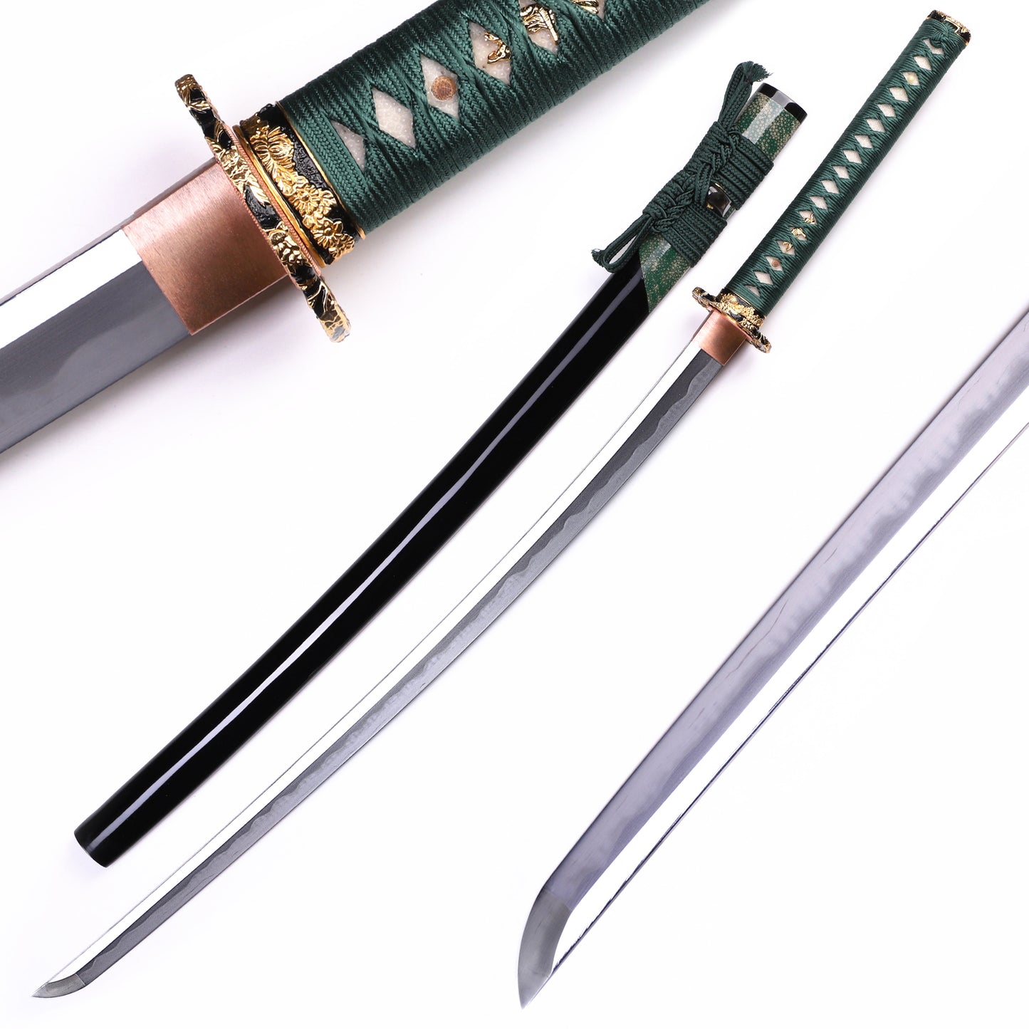 Green Ray Skin Horn Black Lacquer Saya Gold Plated Copper Full Tang  Iaido Sword