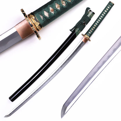 Green Ray Skin Horn Black Lacquer Saya Gold Plated Copper Full Tang  Iaido Sword