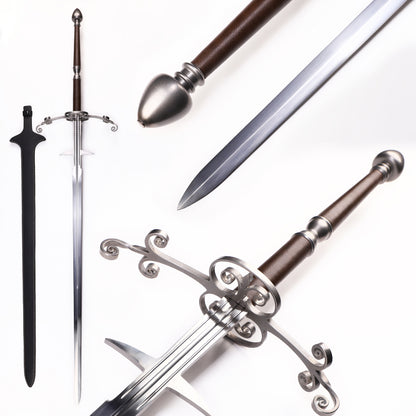 Renaissance European Two-Handed Greatsword, Scroll Wing Fittings Leather Grip Western Long Sword