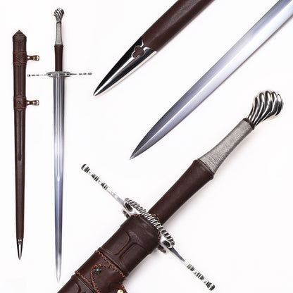 Medieval European Sword,Genuine Leather Grip Vintage Collectible Western Sword