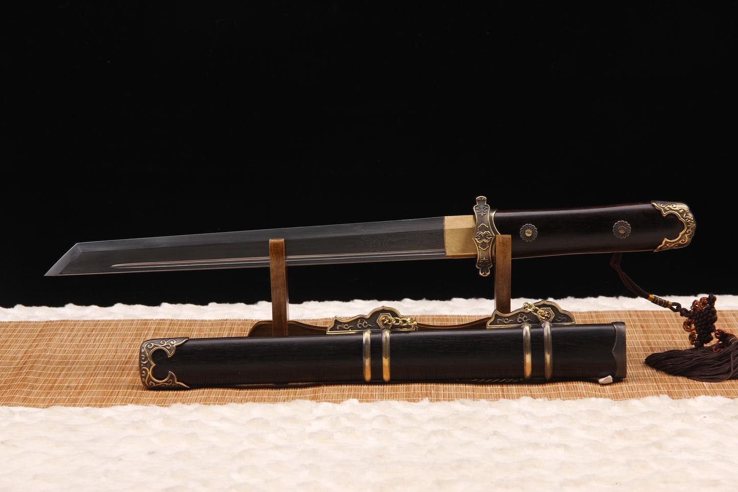 Precious Ebony Wood Saya & Handle, Vintage Carved Copper  Dagger