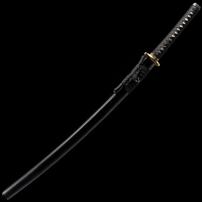 Katana sword T10 clay tempered - side profile with saya scabbard