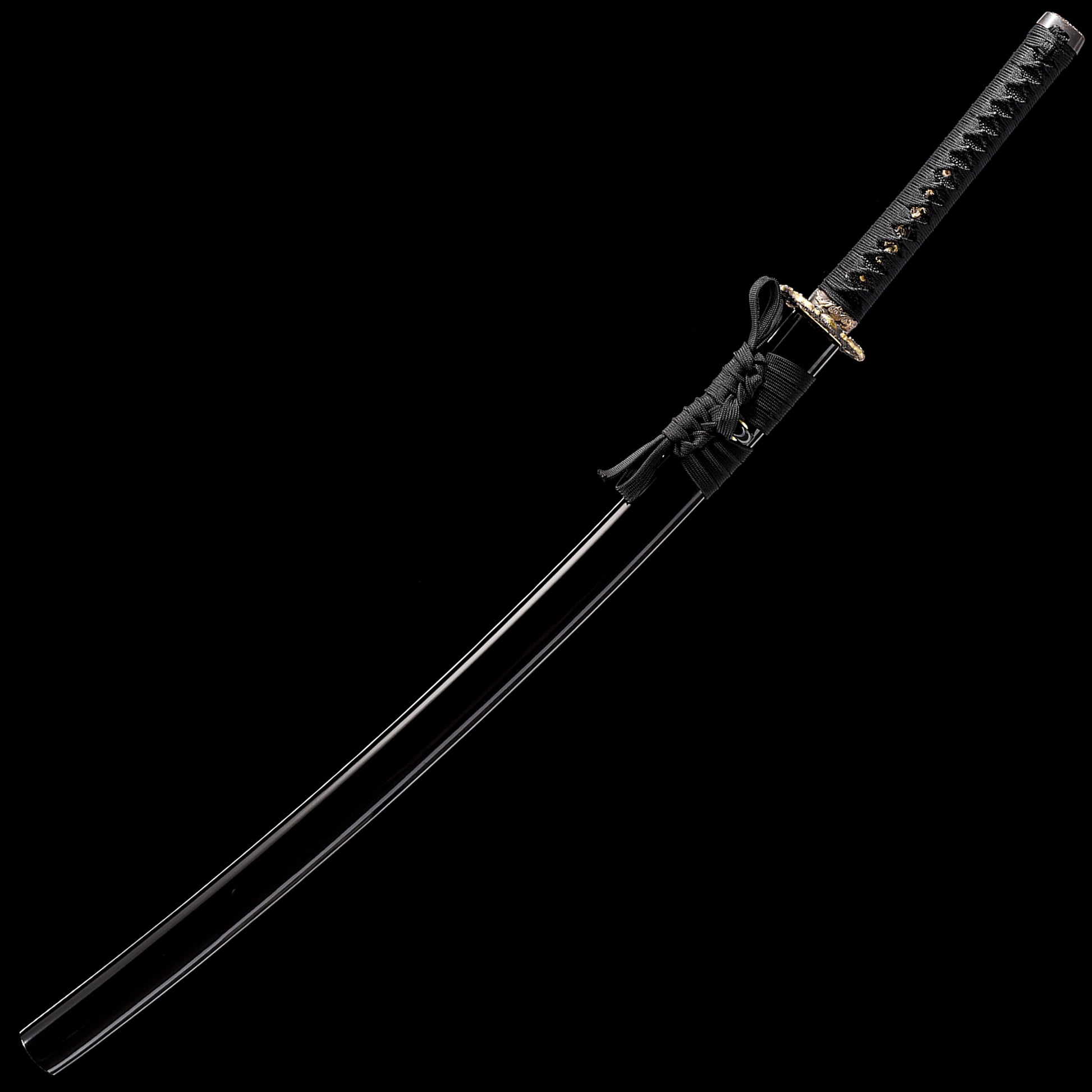Katana sword T10 clay tempered - side profile with saya scabbard