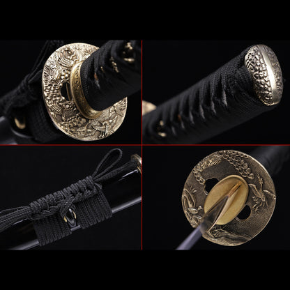 T10 High Carbon Steel Clay Tempered Katana, Gloss Black Lacquer Saya