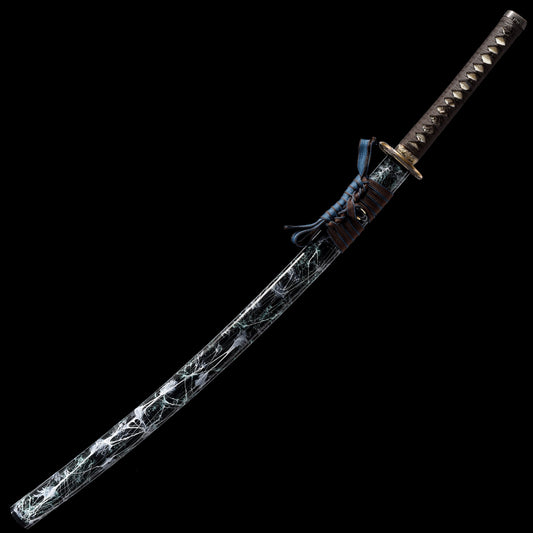 Katana sword T10 clay tempered - side profile with saya scabbard