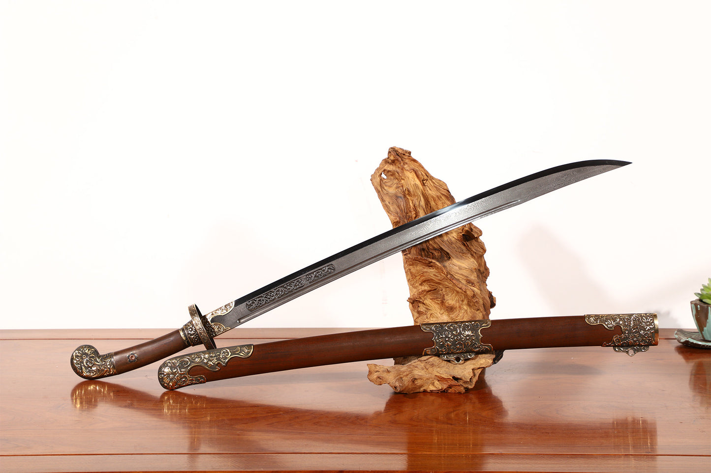 Solid Sourwood Scroll Relief Vintage Brass Fittings Sword
