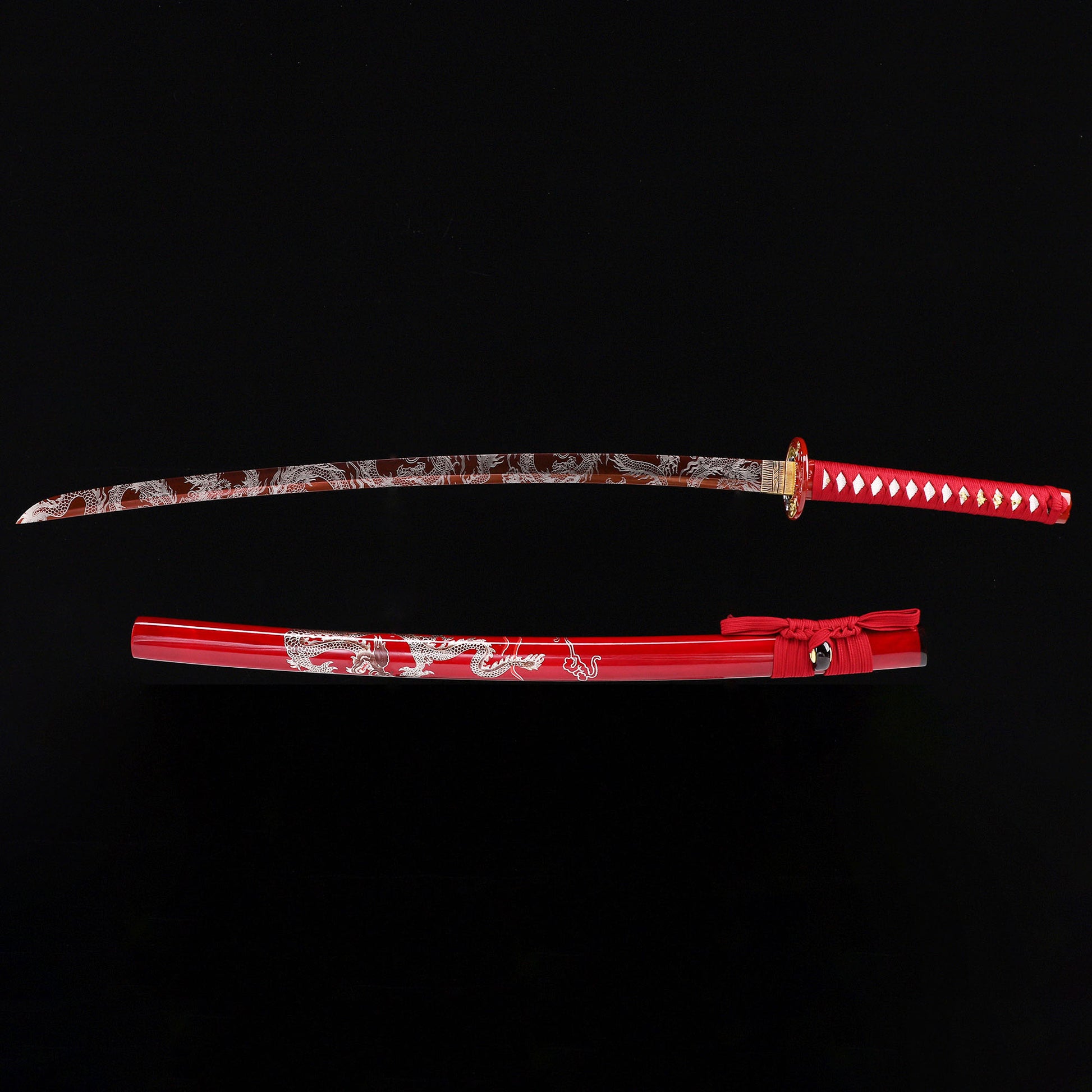 Red Dragon katana with saya scabbard - full set view