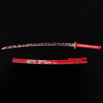 Red Dragon katana with saya scabbard - full set view