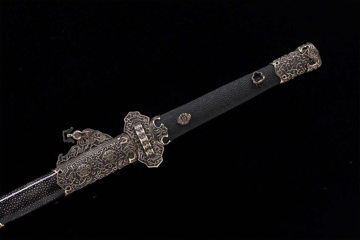 Black Genuine Ray Skin  Floral Relief Vintage Copper Fittings Tang Dynasty sword