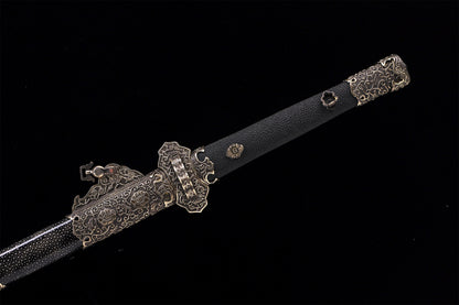 Black Genuine Ray Skin  Floral Relief Vintage Copper Fittings Tang Dynasty sword