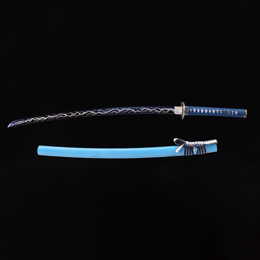 Light Blue Dragon katana with saya scabbard - full set view