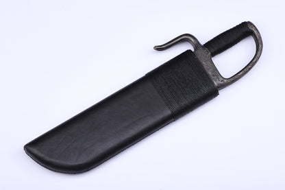 Vintage Engraved Brass Guard Thick Leather Wrapped Wood Saya  Twin Knives