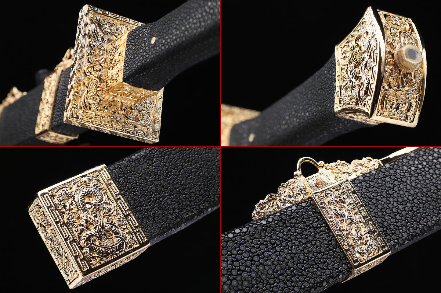 Qing Dynasty Fish Head Dao,  Genuine Ray Skin Saya Gold Plated Copper Fittings  Sword