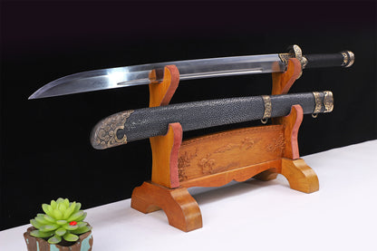 Black Genuine Ray Skin Antique Relief Copper Fittings Full Tang Collectible Sword