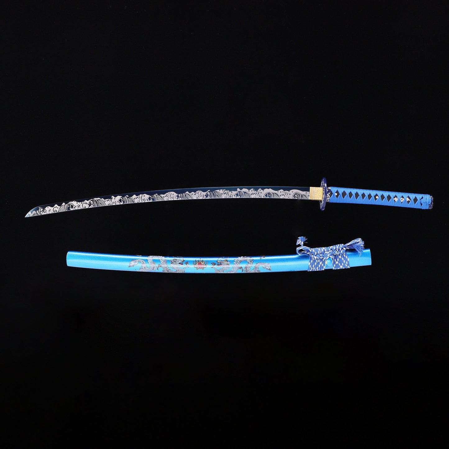 Blue Dragon katana with saya scabbard - full set view