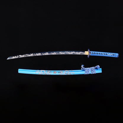 Blue Dragon katana with saya scabbard - full set view