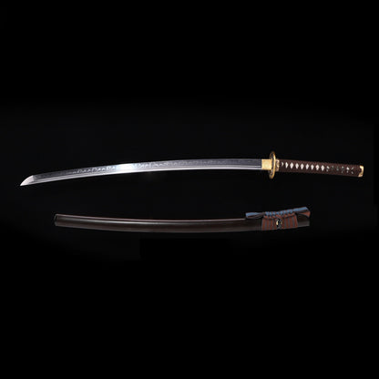 Katana sword T10 clay tempered - side profile with saya scabbard