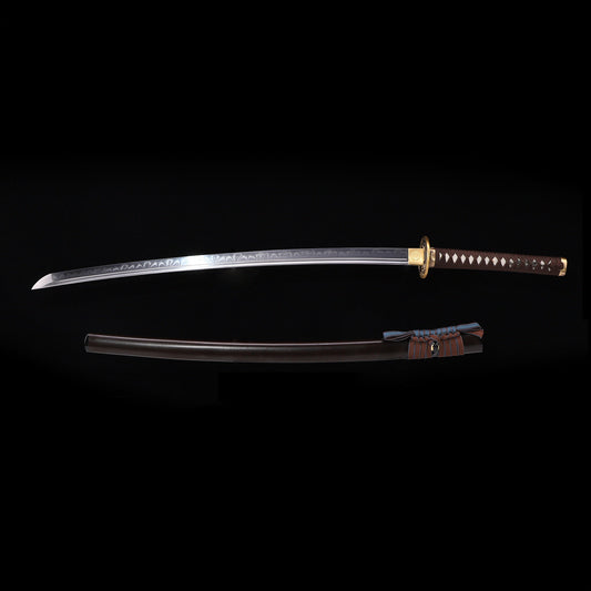 Katana sword T10 clay tempered - side profile with saya scabbard