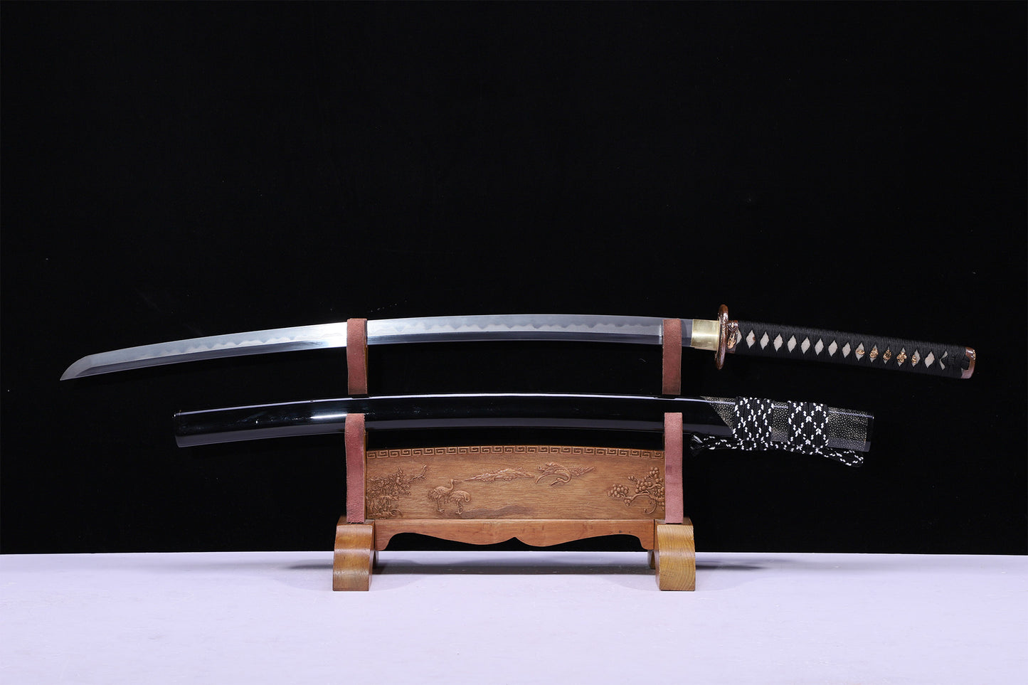 Horn Edged Ray Skin Gloss Lacquer Saya Gold Silver Plated Copper Fittings Full Tang Sword
