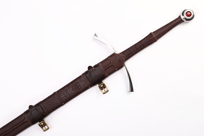 Medieval European Two-Handed Sword, Crossguard Ruby Pommel Full