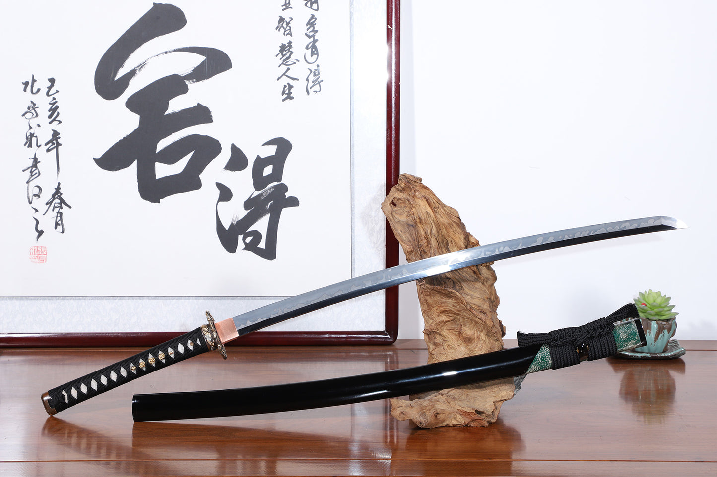 Green Ray Skin Lacquer Saya Gold Silver Plated Copper Fittings Full Tang Sword