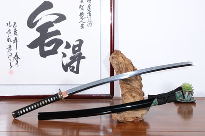 Green Ray Skin Lacquer Saya Gold Silver Plated Copper Fittings Full Tang Sword