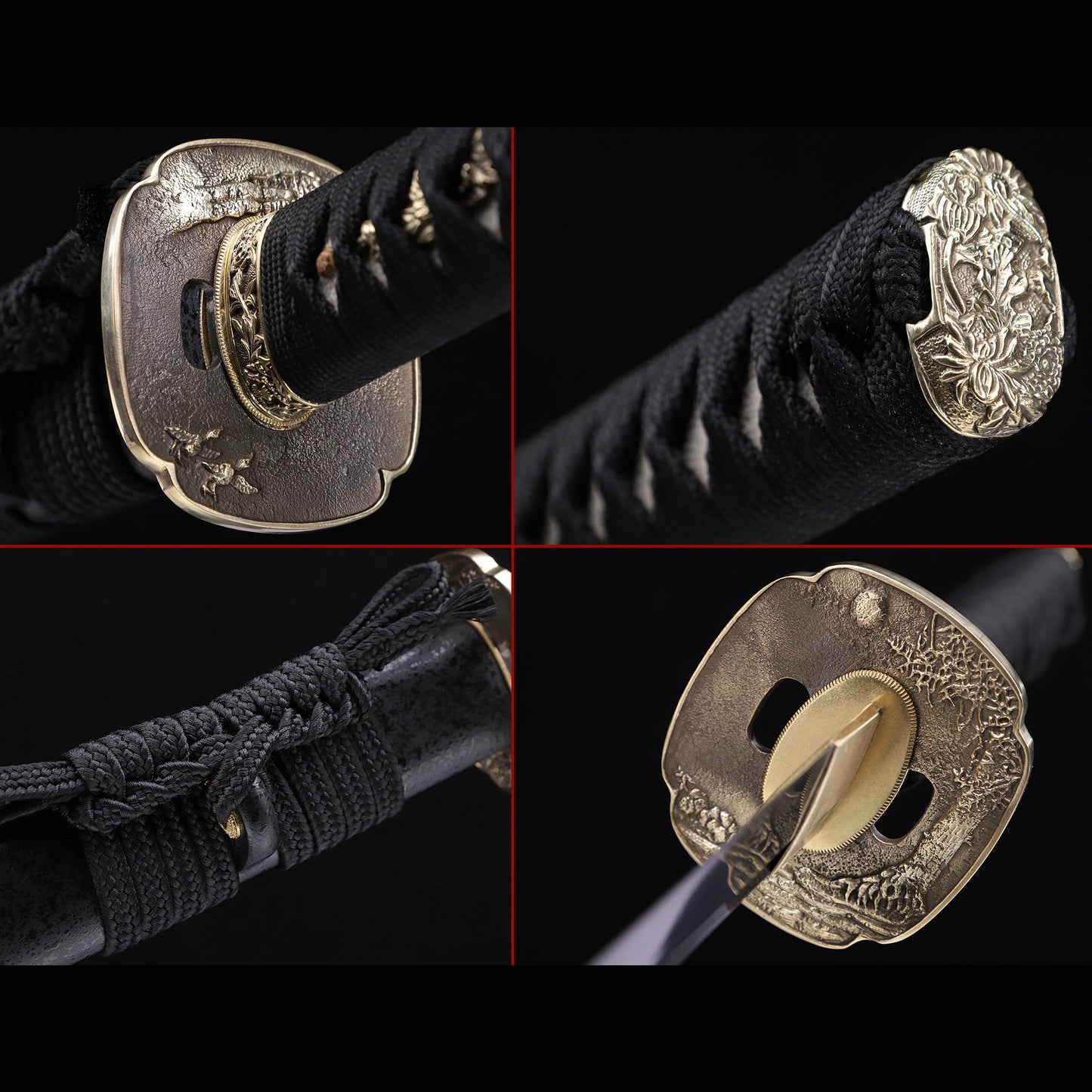 Damascus Steel Oil-Quenched Katana, Black Speckled Lacquer Saya