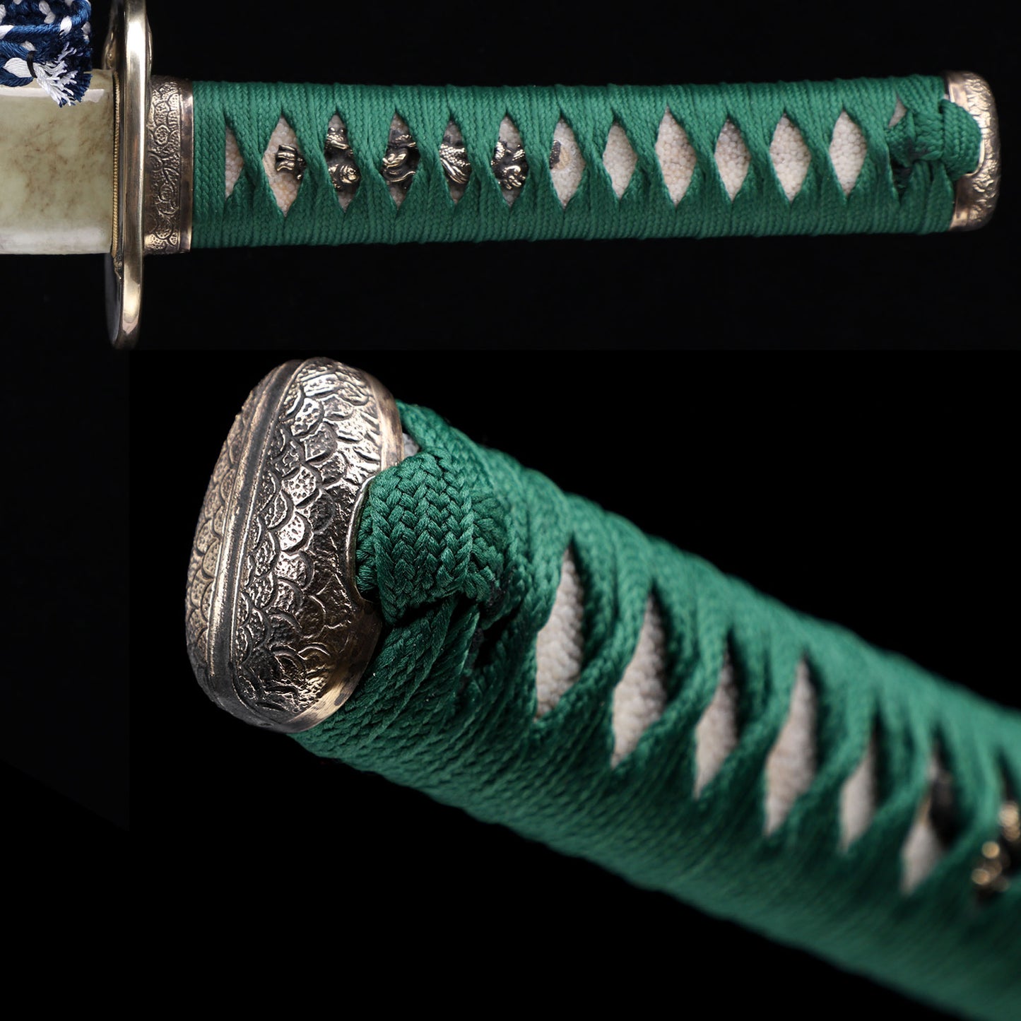 Twisted Damascus Steel Katana, Marble Wood Grain Lacquer Saya