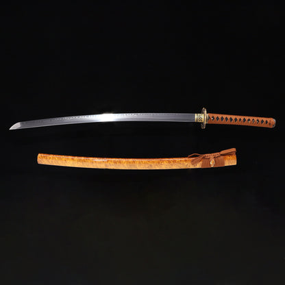 Katana sword T10 clay tempered - side profile with saya scabbard