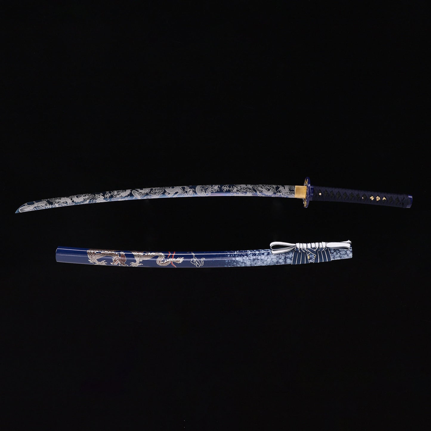 Blue Dragon katana with saya scabbard - full set view