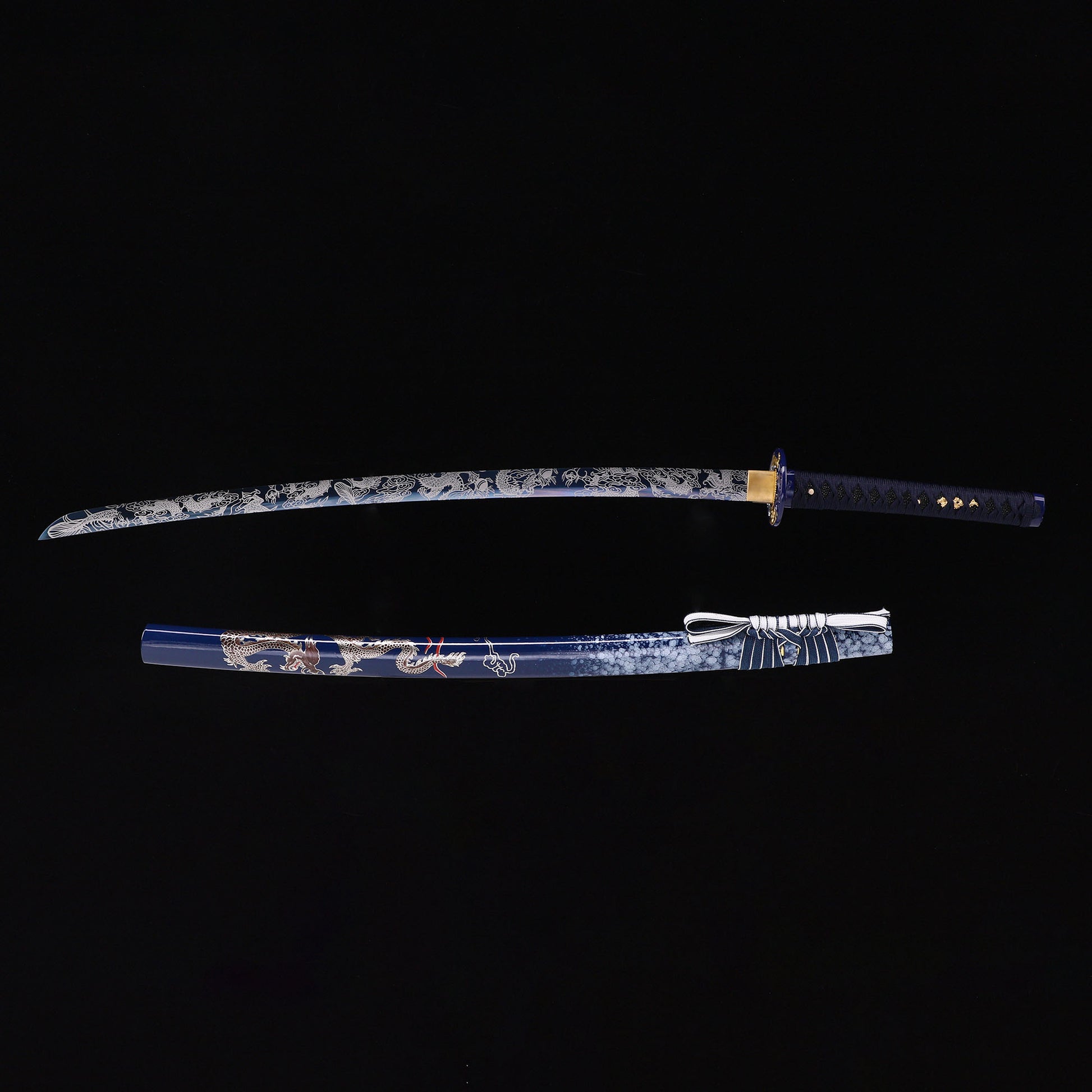 Blue Dragon katana with saya scabbard - full set view